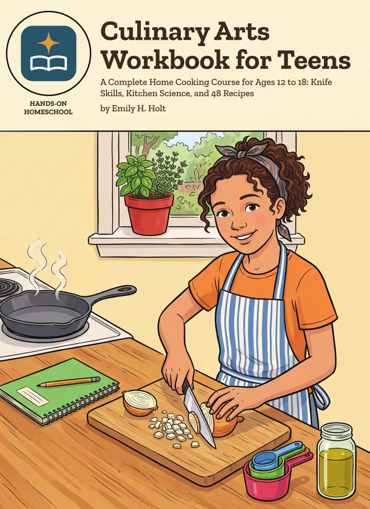 Culinary Arts Workbook for Teens, a complete home cooking course for ages 12 to 18, book cover